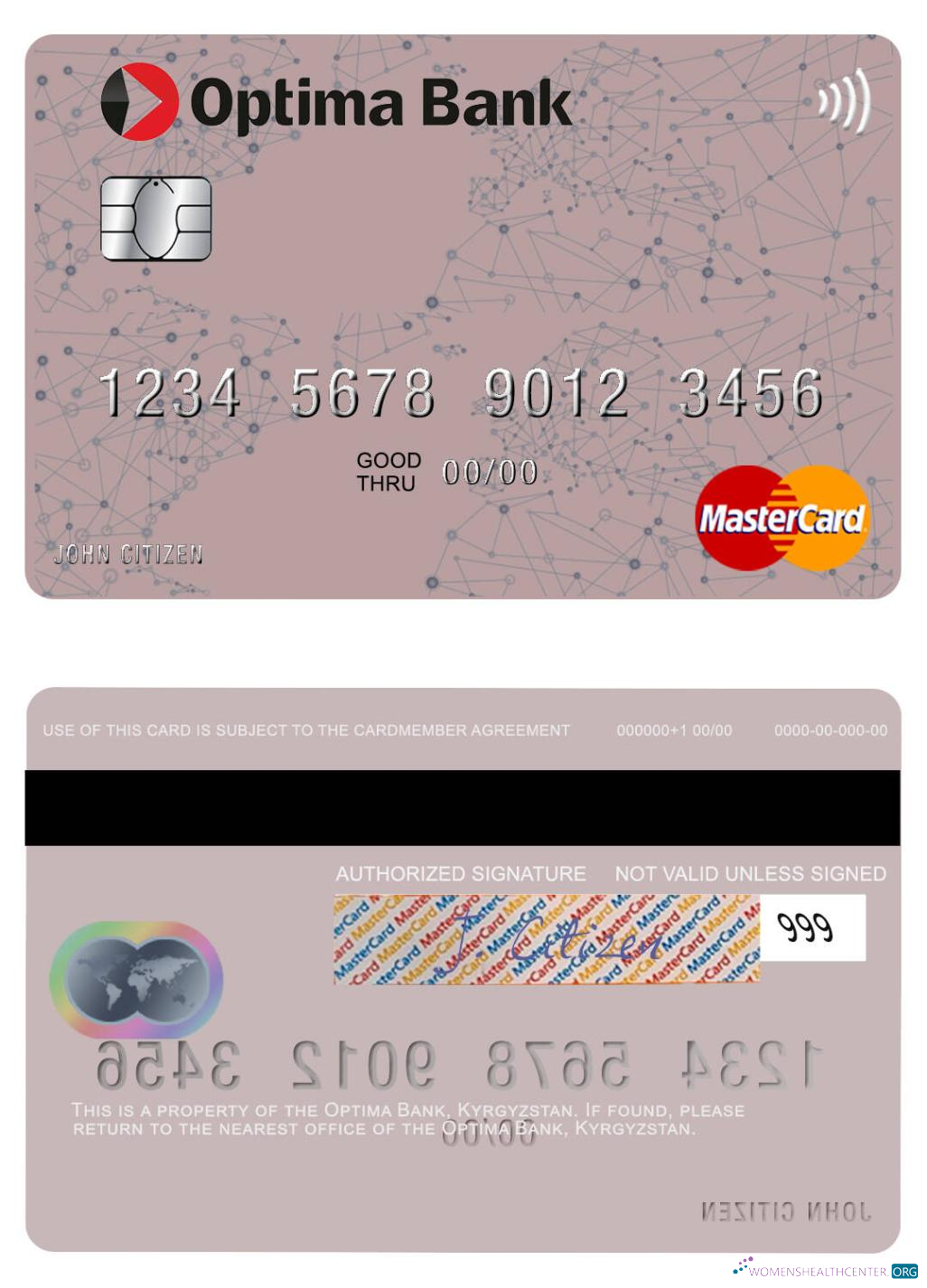 Download Kyrgyzstan Optima Bank mastercard Photoshop template